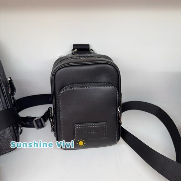 NWT COACH CX071 Racer Sling Pack Leather Backpack Bag Gunmetal/Black - Picture 1 of 5